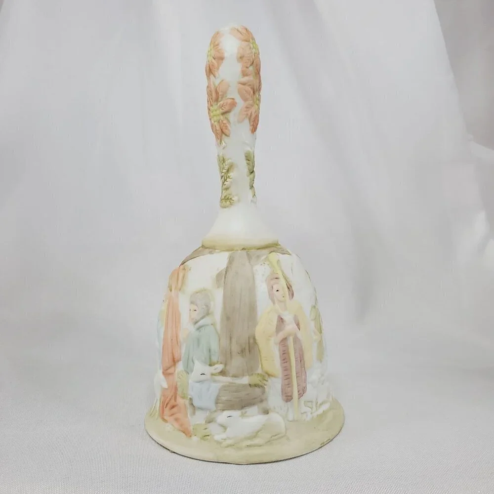 VTG Lefton Christopher Collection Porcelain Nativity Bell Hand Painted 1982